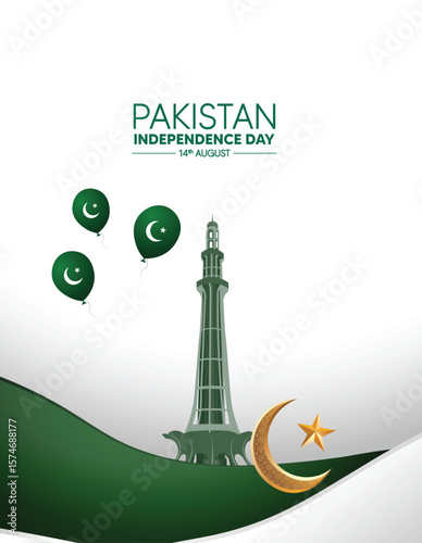 Pakistan miner flag independence day 14 august vector poster