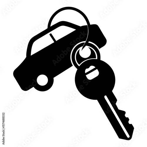 Simple black silhouette of a car key with a circular head and distinct blade
