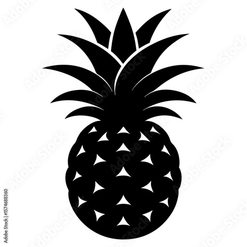 Simple black silhouette of a pineapple with spiky leaves a tropical fruit icon