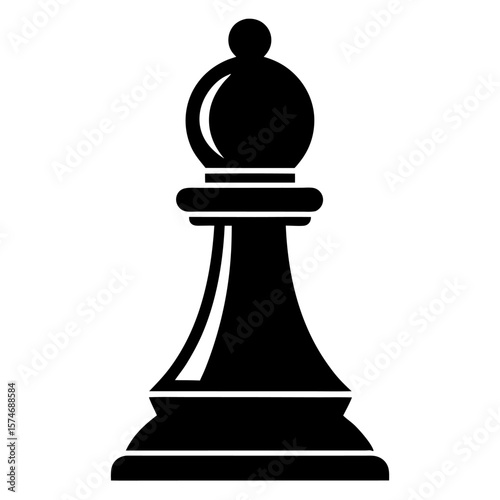 Bold black silhouette of a single chess pawn piece on a white background symbolizing strategy and competition