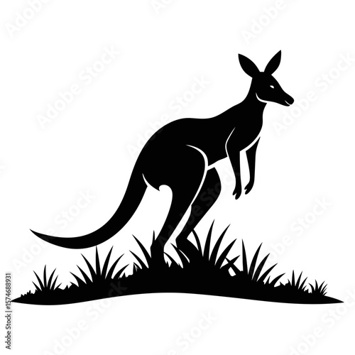 Dynamic black silhouette of a kangaroo in mid hop representing australian wildlife and movement