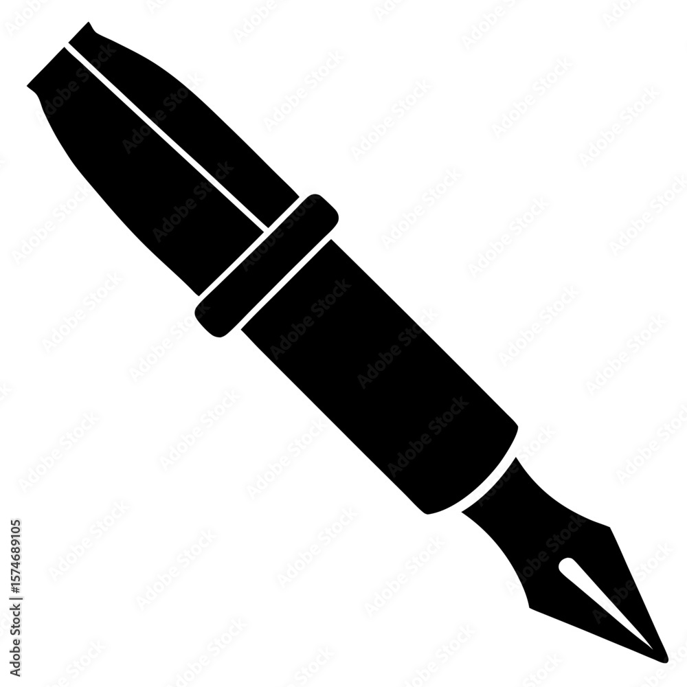 Obraz premium Elegant black silhouette of a classic fountain pen perfect for writing and calligraphy designs