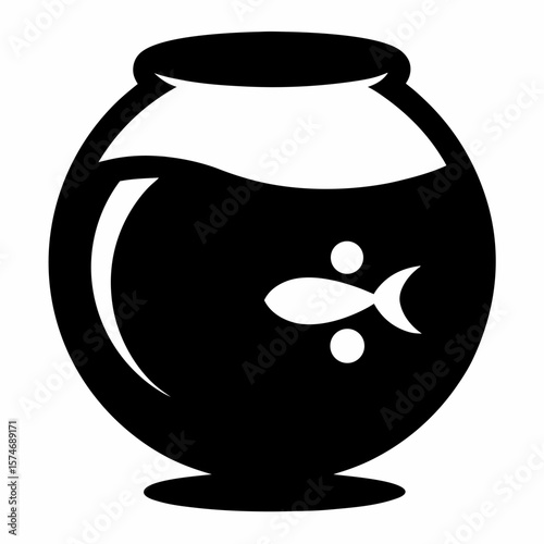 Simple black silhouette of a fishbowl with a single fish inside