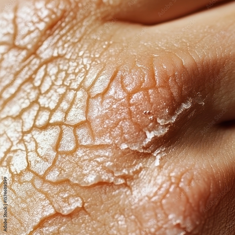 Fototapeta premium Close-Up of Dry Cracked Skin on Hand with Detailed Texture