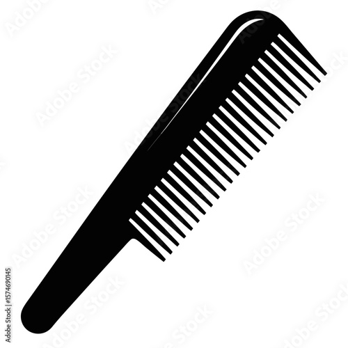 Black silhouette of a hair comb with realistic teeth for styling and grooming