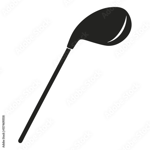 Simple black silhouette of a golf club with a rounded head on a white background