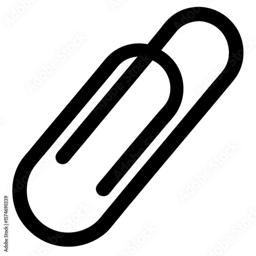 Simple black silhouette of a classic metal paperclip isolated on a white background for office use