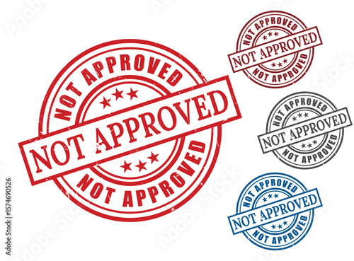 Not Approved Red Grunge Rubber Stamp Collection, Denied Refused Vector Set  