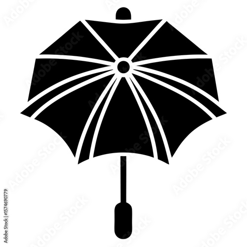 Simple black silhouette of a compact folded umbrella perfect for travel and protection