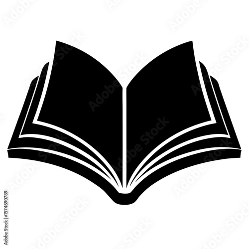 Simple black silhouette of an open book with visible pages ideal for educational or literary themes