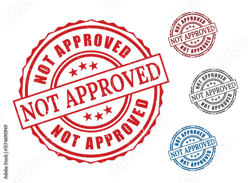 Red Grunge Denied Stamps, Not Approved Seal Vector Set  