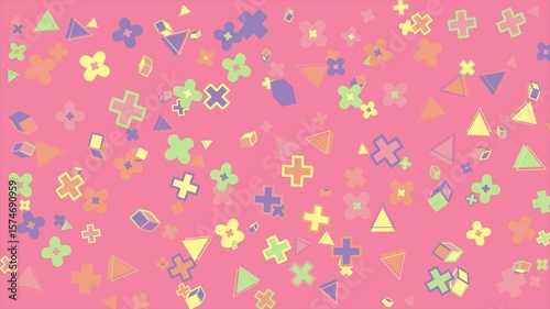 Wallpaper Mural Pink background with pastel pluses flowers and shapes. Abstract seamless memphis loop video background. Torontodigital.ca