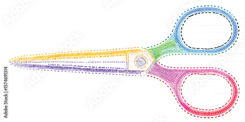 Colorful Scissors with Dotted Cutting Lines – Abstract Vector