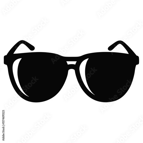 Minimalist black silhouette of a stylish pair of sunglasses perfect for summer fashion and eyewear designs
