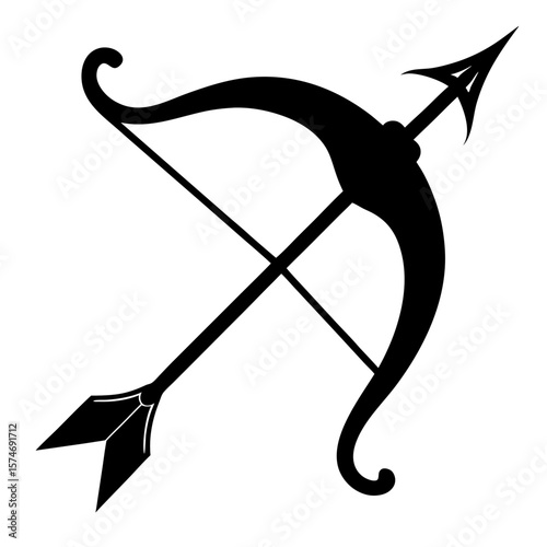 Black silhouette of a bow and arrow symbolizing archery hunting and precision