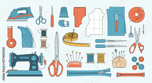 A comprehensive collection of sewing tools and accessories for crafting and fashion design projects