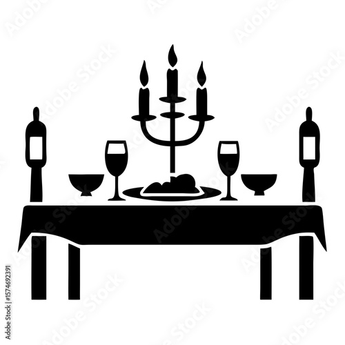 Arranging a romantic candlelit dinner for two with wine bottles and elegant dishes on table. A candlelit dinner setting exudes intimacy and warmth.