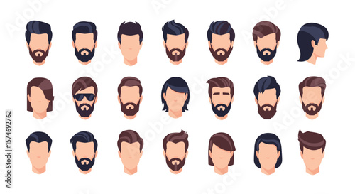 Collection of diverse modern hairstyles and facial hair styles for men and women featuring various trendy haircuts and beard designs