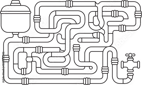 Detailed Diagram of a Complex Plumbing System, plumbing, plumbing diagram, plumbing engineering, plumbing control, Pipe Diagram, Plumbing Blueprint, Water Pipeline