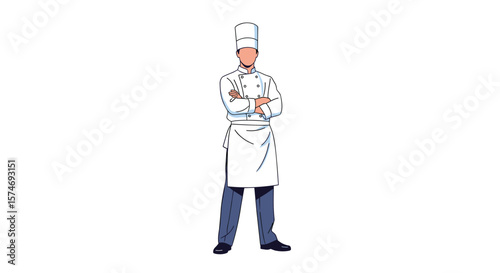 Professional chef in uniform standing confidently with arms crossed ready for culinary challenges and kitchen excellence