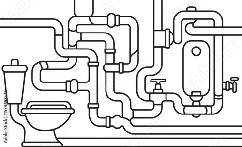 Detailed Diagram of a Complex Plumbing System, plumbing, plumbing diagram, plumbing engineering, plumbing control, Pipe Diagram, Plumbing Blueprint, Water Pipeline