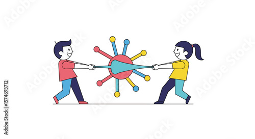 Children are playing tug of war against a virus illustration depicting a battle against disease and health challenges
