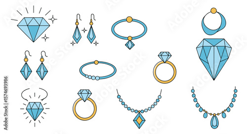 Collection of sparkling blue gemstone jewelry accessories including rings bracelets necklaces and earrings