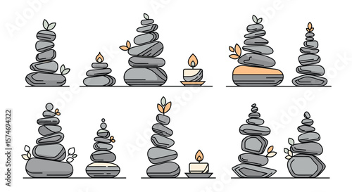 Zen relaxation rocks and candles for peaceful serenity and meditation