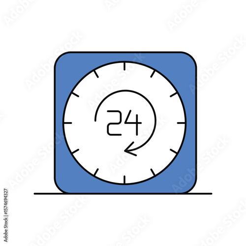 24 hours color line icon with white background vector stock illustration