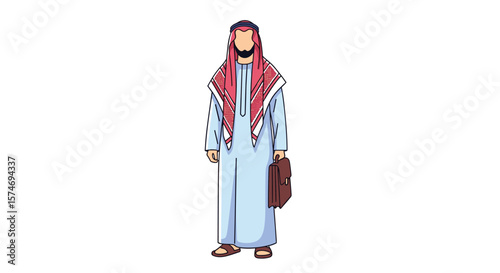 Professional arabian man wearing traditional attire and carrying a briefcase ready for a business meeting or important appointment