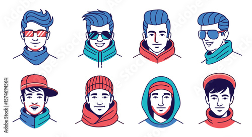 Diverse collection of stylish men's winter headwear and neckwear demonstrating various fashionable outerwear accessories