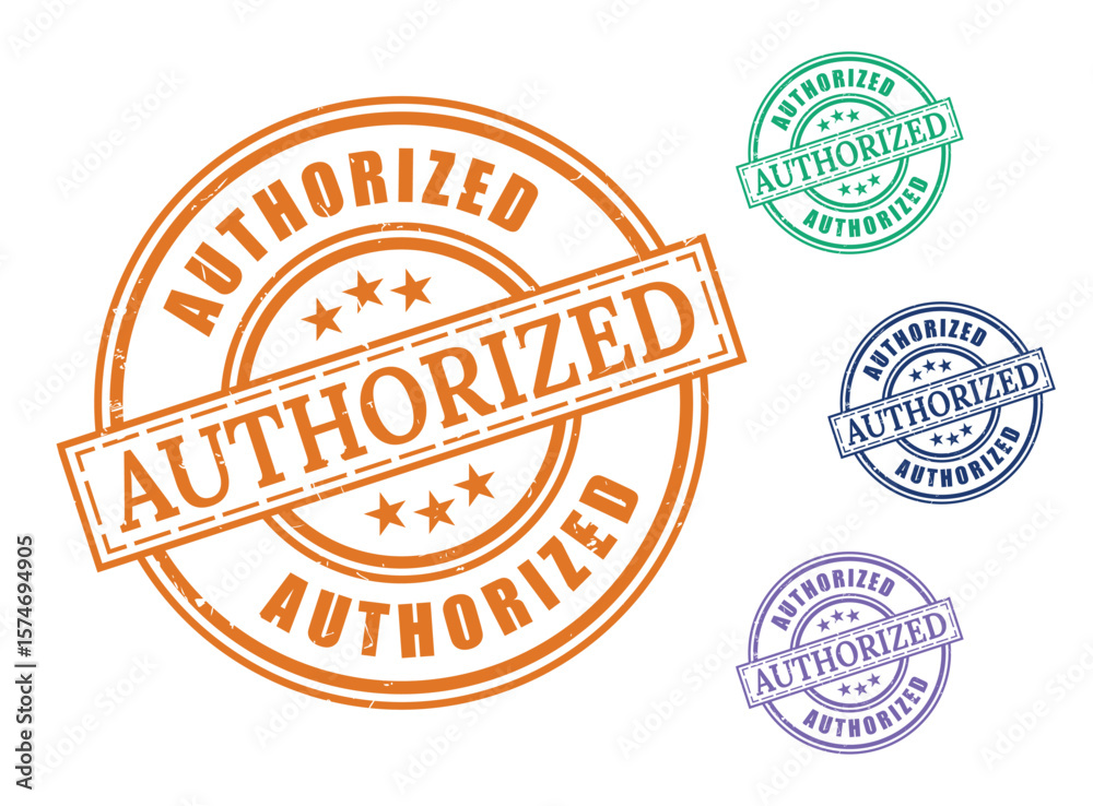 Obraz premium Approved and Authorized Label Set, Grunge Rubber Stamp Vector