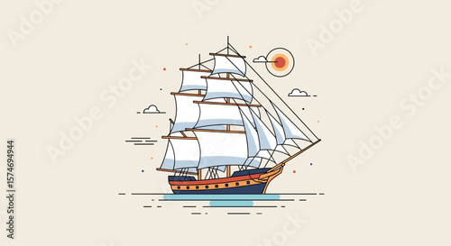Majestic tall ship sailing gracefully across the ocean under a bright sun