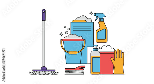 A collection of essential cleaning tools and supplies for maintaining a spotless home environment