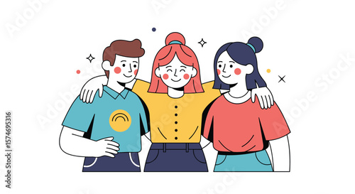 Diverse friends embracing warmly sharing joyful moments together celebrating unity and connection in a positive community atmosphere