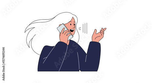 Woman engaged in a lively conversation on her mobile phone gesturing animatedly