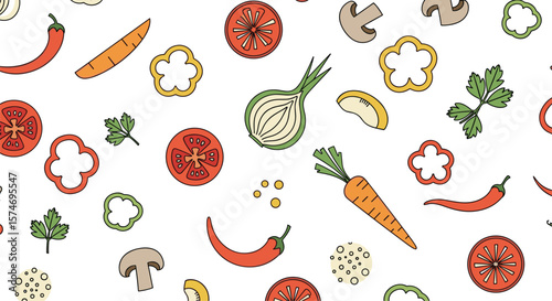 A vibrant and wholesome assortment of fresh garden vegetables and culinary herbs artfully arranged