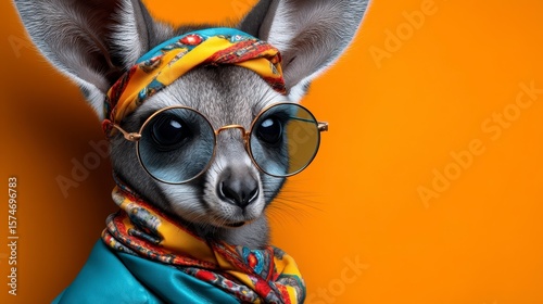 Animal concept. Wacky mismatch colourful outfits on bright background advertisement copy space. Birthday party invitation banner. Vibrant attire festive celebration invitation design