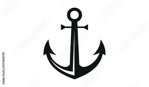 Simple black silhouette of a nautical anchor on a clean white background