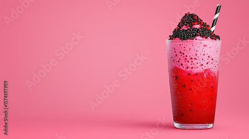 Layered Pink and Red Frozen Drink with Black Sprinkles