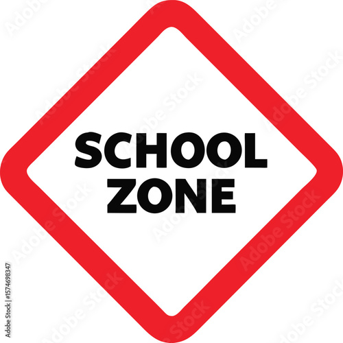 School Zone road sign vector icon. Traffic safety warning symbol for slowing down near children. Isolated on white background.
