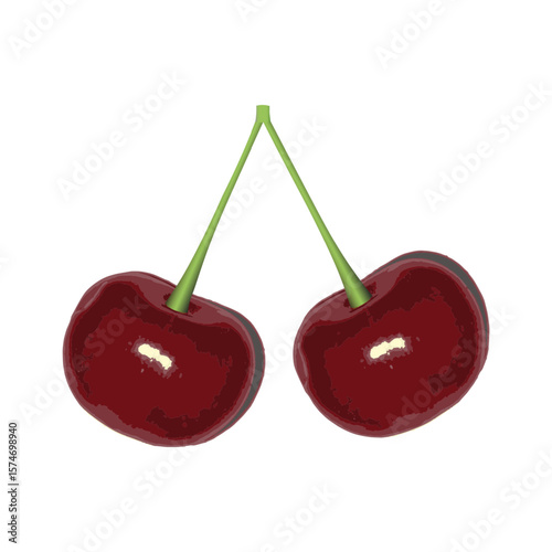  Fresh red cherries on white background. Perfect for seasonal food designs, product packaging, wellness themes. Vector Not AI generated