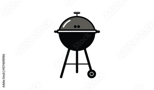 Classic black kettle grill with lid and legs on white background