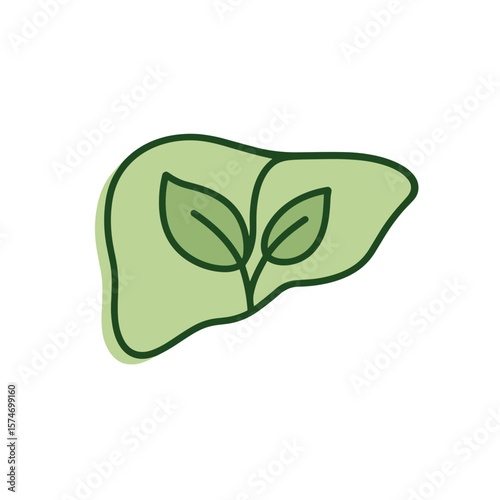 Liver with leaves in green minimalist style