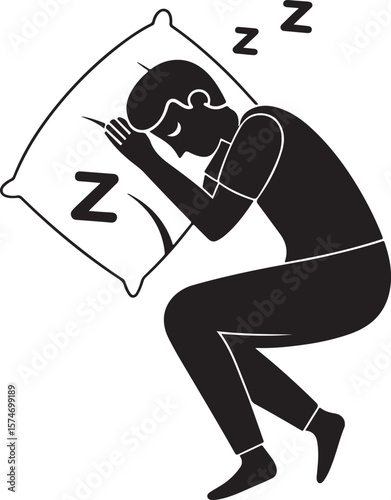 A man sleeping on bed vector silhouette 
