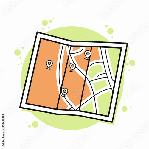 Illustrated Walking Map Concept for World Car Free Day Promotion, Environmental Awareness, Urban Planning, and Sustainable Living Campaigns  
