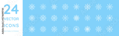 Line Snowflakes icon set. Snow sign. Winter weather symbol. White ice floes collection. Flat style. Minimalist Vector decoration for New Year, Christmas banner poster card print web. Editable stroke