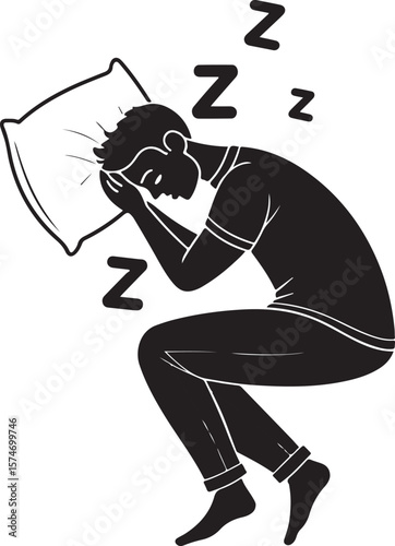 A man sleeping on bed vector silhouette 
