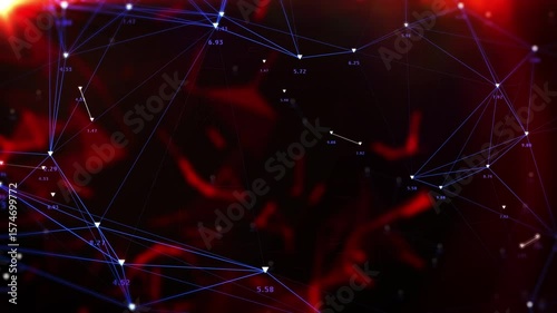 Digital number data transfer in network connection technology cybersecurity. Global business structural line connecting sharing information 4K motion background.