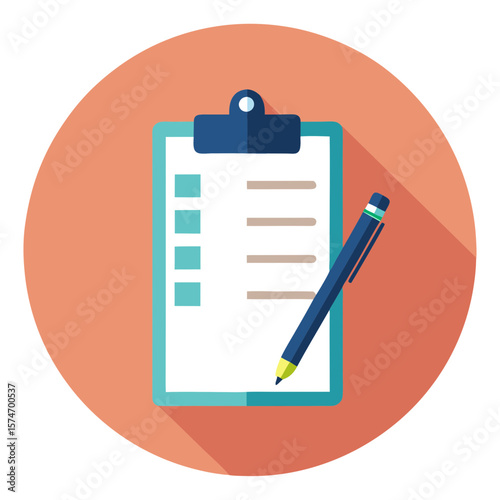 Clipboard Vector Illustration Icon Flat Design Pen List